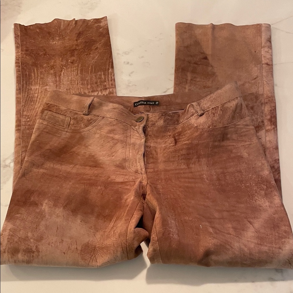Saddle brown distressed leather pants